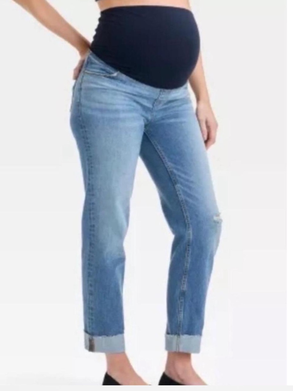Isabel Maternity Cuffed Straight Leg Distressed Jeans